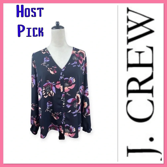 🔥 Host Pick 🔥J. Crew navy floral print V-neck top size 14 - Picture 1 of 9